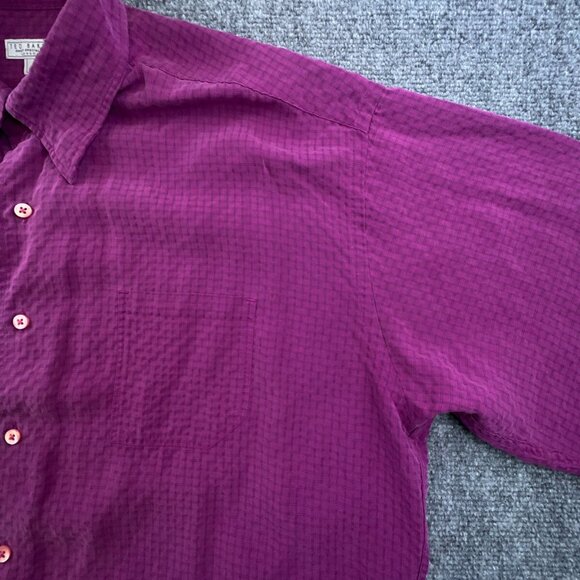 Ted Baker London Mens Long Sleeve Button Up Shirt Size 4 Purple Check Polynosic - Picture 8 of 14
